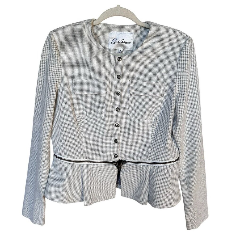 Carol Anderson By Invitation Blazer Women Size 6 Collarless Snap Front Checkered